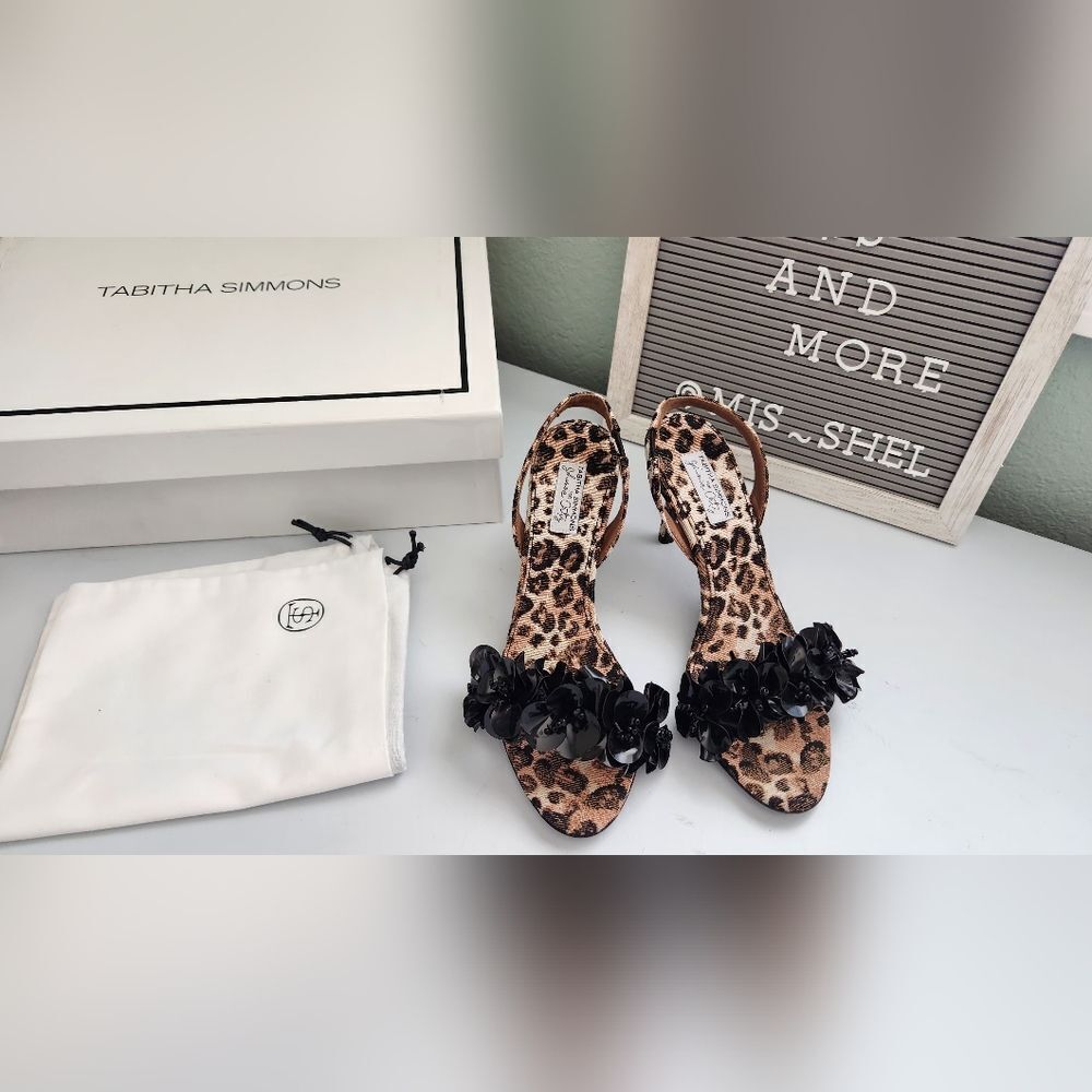 💐Tabitha Simmons Canvas Slingback Leopard Print twill Shoes Sz 36/6